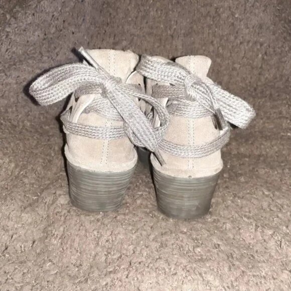 FLY LONDON-Yema-Taupe Suede-Peep Toe Wedges-Lace Back-Sz 36-Excellent - Picture 5 of 7